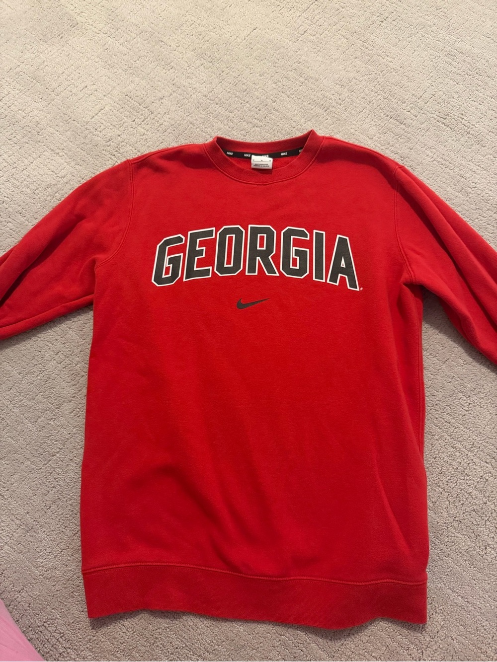Nike Red Crewneck Sweatshirt with Tag Detail